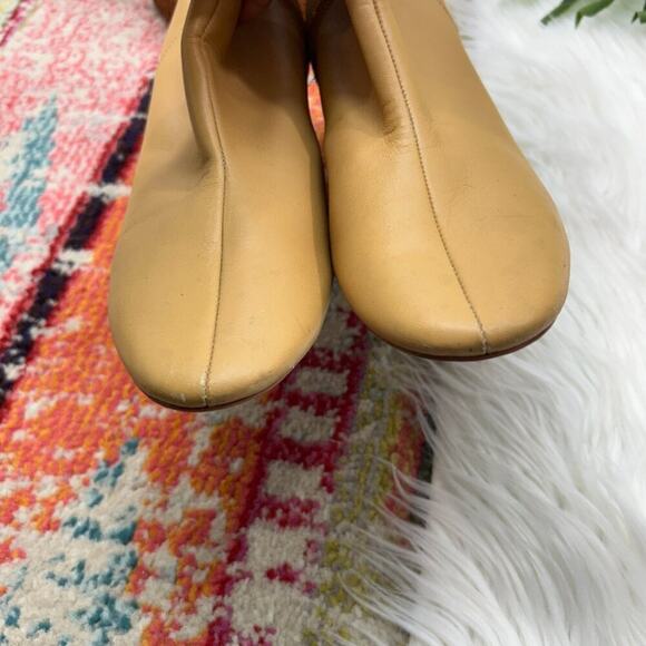 Zara Neutral Tan Square Toe Minimalist Block Heel Leather Ankle Boot 38/8 - Picture 5 of 10